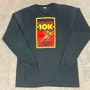 Screen Stars Black Long Sleeve Tee with Red and Yellow Graphic